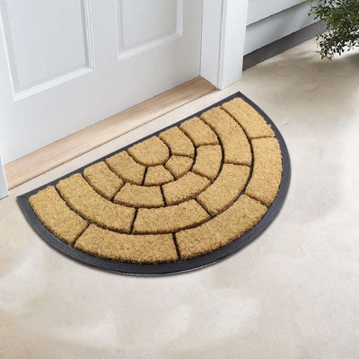 Half-Round Brown Coir Outdoor Door Mat with Rubber Backing