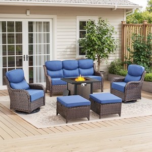 Gymojoy Outdoor Fire Pit Table with Sofa Swivel Chair 6-inch Thick Cushion Furniture Set - 1 of 4