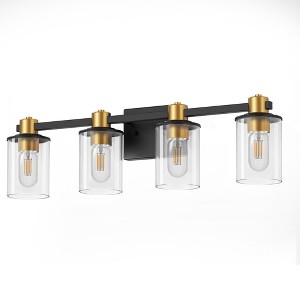 DORESshop 26 in. 4-Light Black Gold Bathroom Vanity Light Fixture, Clear Glass Shade Wall Sconce for Bathroom, Mirror, or Hallway - 1 of 4