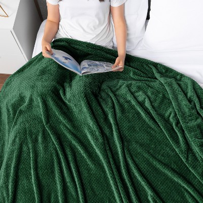 Emerald Green Twin Fleece Throw Blanket with Chevron Design
