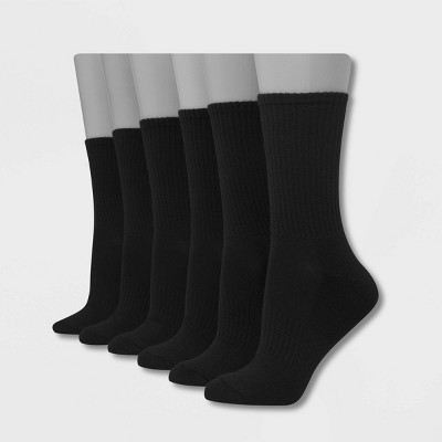 Hanes Performance Women's Cushioned 6pk Crew Athletic Socks - Black 5-9