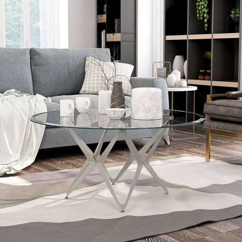 Braylyn Round Glass Top Contemporary Coffee Table Champagne - miBasics, 3 of 7