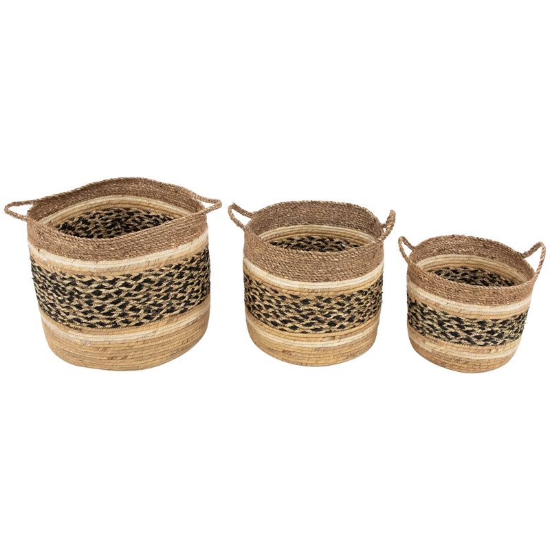 Northlight Seagrass Weave Round Storage Baskets with Handles - 15" - Set of 3, 1 of 7