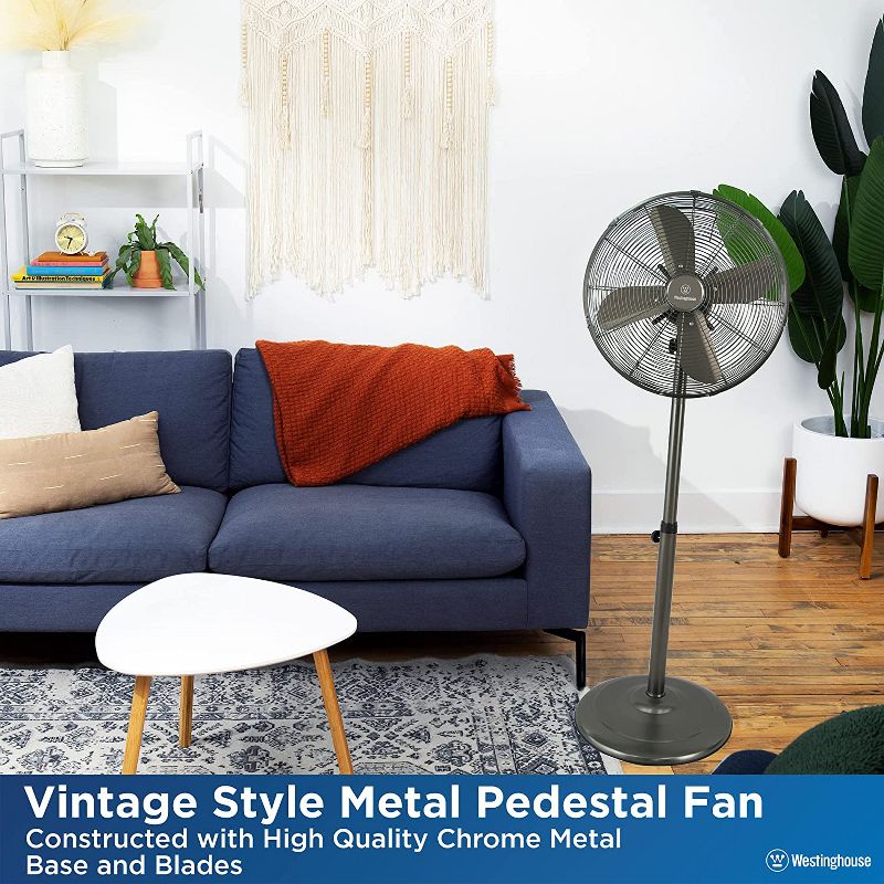 Westinghouse 16 inch Lightweight Vintage Metal Stand Fan with Heavy Duty 1800 CFM High Velocity 50-Watt Motor - 75-degree Oscillating Function, 3 of 10