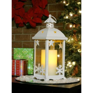 Pacific Accents Christmas Inspired Winter Lantern With 3''x5'' Flameless Candle - 1 of 2