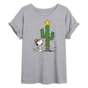 Women's - Peanuts - Spike Joe Cactus Christmas Oversized Graphic T-Shirt - 1 of 4