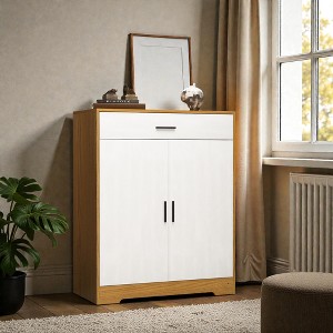 Mshliw 4 Tier Shoe Cabinet with Drawer Freestanding Shoe Rack Organizer with Adjustable Shelves and Double Doors for Entryway Hallway - 1 of 4