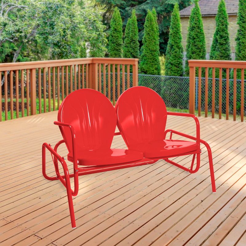 Northlight 2-Person Outdoor Retro Metal Tulip Double Glider Patio Chair, Red, 2 of 5