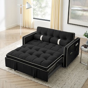 NicBex 55.5" Pull-Out Sofa Bed,Modern Comfy Velvet Loveseat Sofa with Adjustable Backrest & Lumbar Pillows,Small 2-Seater Couch for Living Room - 1 of 4