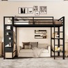 KWPZQEB Full/Queen Size Loft Bed with Safety Guardrail & Ladders, Metal Loft Bed w/ Pegboard, Wardrobe & Storage Shelve, No Box Spring Required, Black - 2 of 4