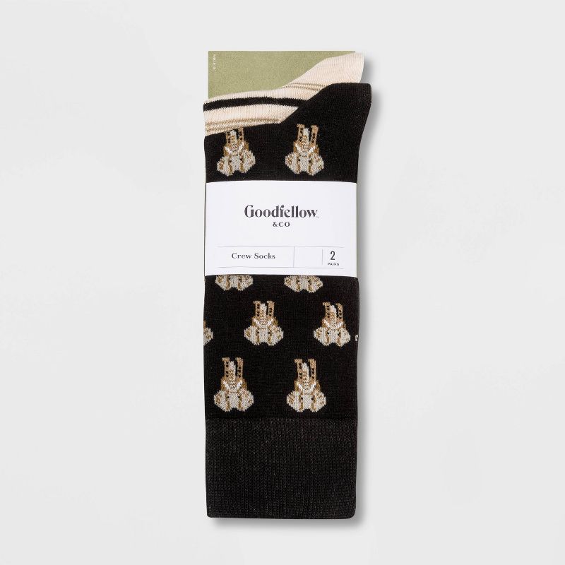 Men&#39;s Elephant Striped Novelty Socks 2pk - Goodfellow &#38; Co&#8482; Black 7-12, 2 of 3