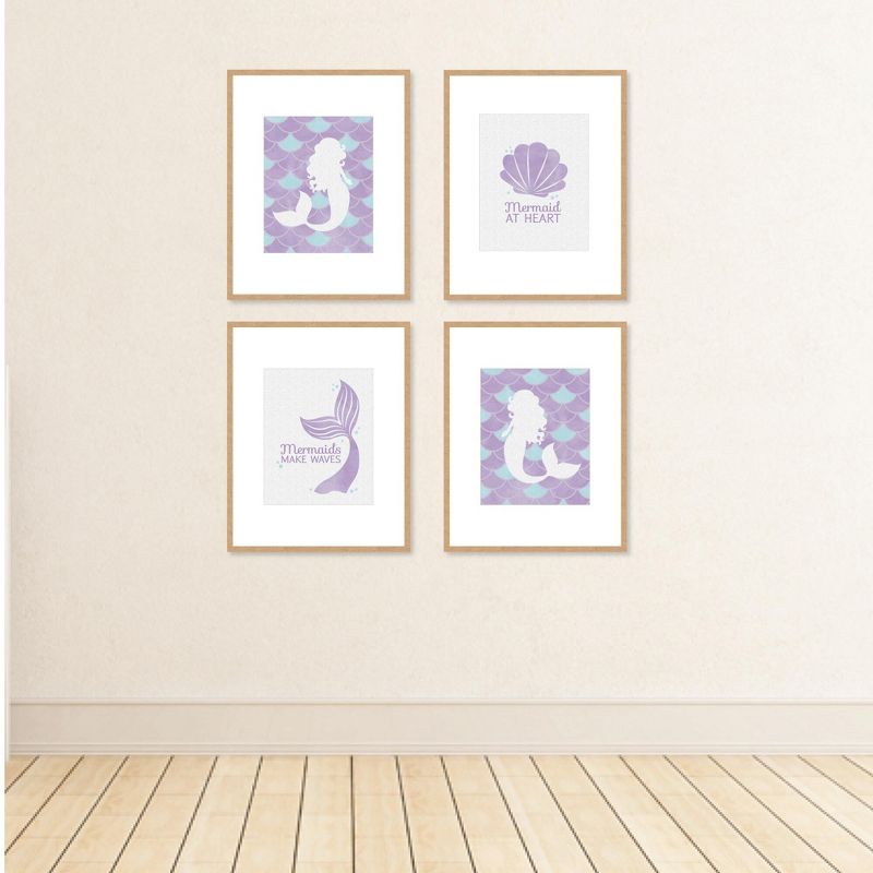 Big Dot of Happiness Let's Be Mermaids - Unframed Purple & Teal Mermaid Tail Nursery or Kids Room Linen Paper Wall Art Set of 4 Artisms 8 x 10 inches, 3 of 8