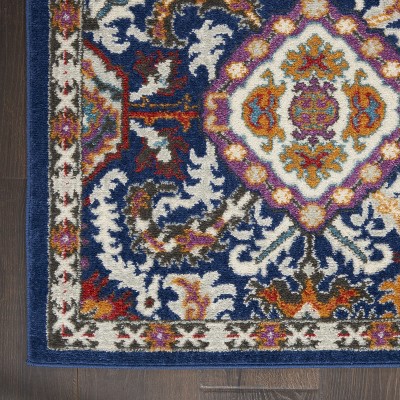 Hand-Knotted Denim Floral Synthetic 4' x 6' Easy-Care Rug