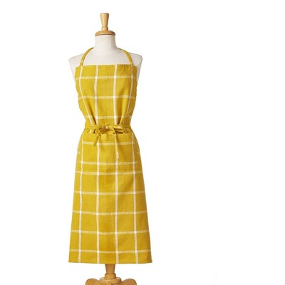 tag Classic Check Slub Bib Apron with Large Pocket and Waist Tie Yellow, One Size Fits Most, Machine Wash, Yellow