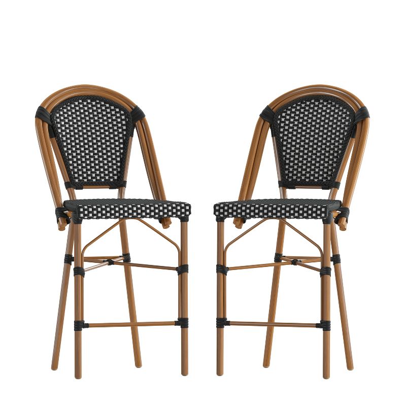 Merrick Lane Set of Two Stacking French Bistro Counter Stools with PE Seats and Backs and Metal Frames for Indoor/Outdoor Use, 1 of 13