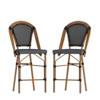 Merrick Lane Set of Two Stacking French Bistro Counter Stools with PE Seats and Backs and Metal Frames for Indoor/Outdoor Use