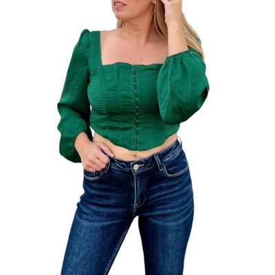 Women's Satin Square Neck Hook and Eye Crop Top - Vanilla Monkey
