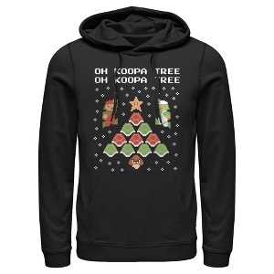 Men's Nintendo Christmas Mario Bros. Koopa Tree Pull Over Hoodie - 1 of 3