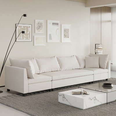 Whisen Modern Modular Sectional Sofa with Pillows, Minimalist Style Chenille Couch Set