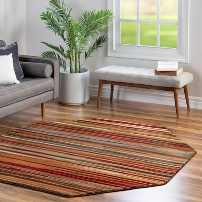 Octagon Multicolor Synthetic Stripe Indoor Area Rug