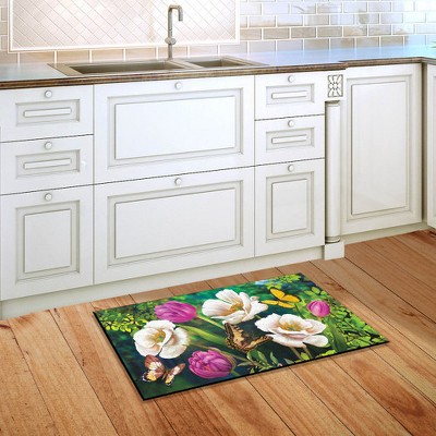 Colorful Butterfly and Floral Rubber Outdoor Doormat 30" x 18"