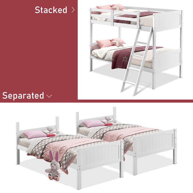 Wooden Twin Over Twin Bunk Beds Convertible 2 Individual Twin Beds White, 5 of 11