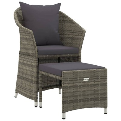 vidaXL Patio Lounge Set - 2 Piece Set with Comfortable Cushions, Durable Grey Poly Rattan Material, Included Practical Stool