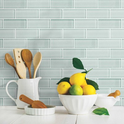 Aqua Seaglass 12" x 14" Peel and Stick Subway Tile