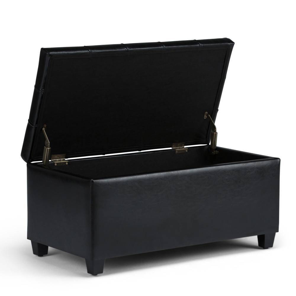 Photos - Pouffe / Bench 34" Marlowe Storage Ottoman Bench Midnight Black Faux Leather - WyndenHall: Tufted, for Living Room, Entryway