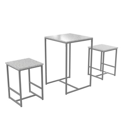 Novogratz Bungalow Bar Height 3-Piece Pub Table and Stools Set with Wood Tabletop and Metal Frame
