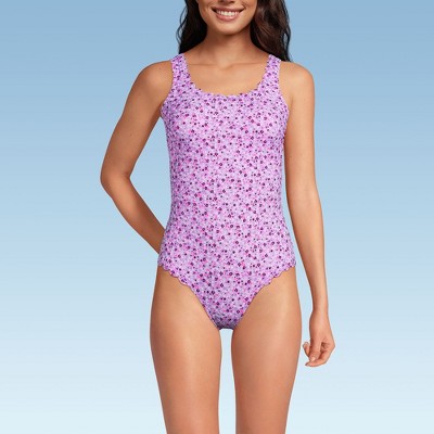 Lands' End Women's Chlorine Resistant High Leg Soft Cup Tugless Sporty One Piece Swimsuit