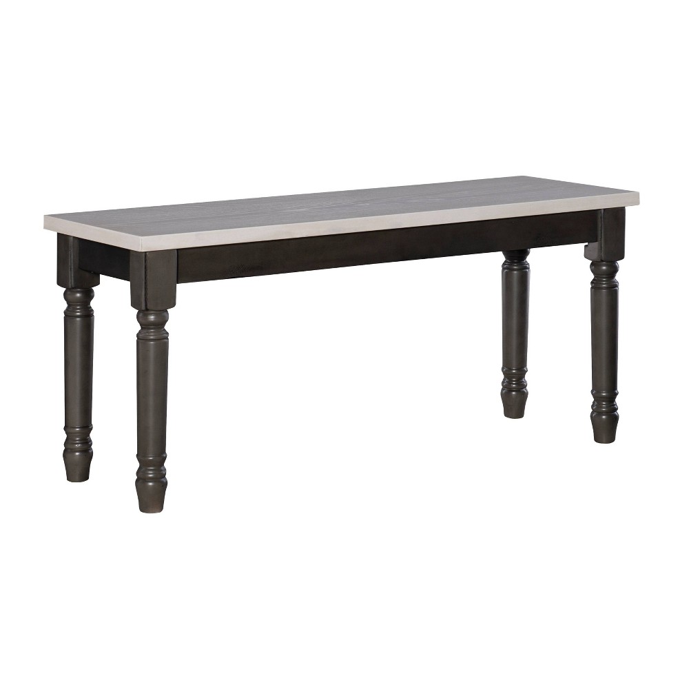 Photos - Pouffe / Bench 40" Reagan Traditional Sculpted Wood Legs Smokey White Seat Dining Bench Dark Gray - Linon