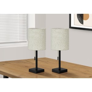Monarch Specialties Lighting Set Of 2 17inchH Table Lamp Usb Port Included Black Metal Beige Shade Contemporary - 1 of 4