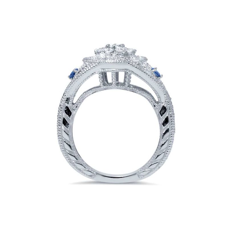 Pompeii3 3/4ct Treated Blue & White Genuine Diamond Pave Engagement Vintage Ring 14k Gold, 2 of 4