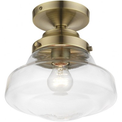 Antique Brass 9" Glass Semi-Flush Mount Light