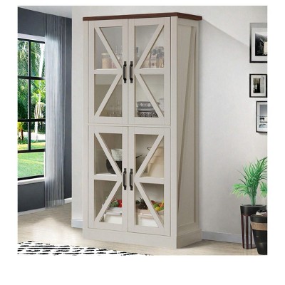 Modern Tall Storage Cabinet With Glass Doors and 4 Layers Adjustable Shelves, Freestanding Kitchen Pantry Storage Cabinet