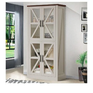 Modern Tall Storage Cabinet With Glass Doors and 4 Layers Adjustable Shelves, Freestanding Kitchen Pantry Storage Cabinet - 1 of 4