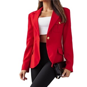 Women's Single-Button Pointed Lapel Slim Blazer Long Sleeve Suit Jacket - 1 of 4