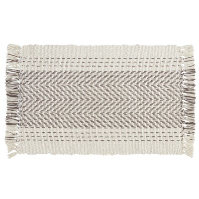 Gray Cotton Kantha Stitch Placemats with Fringe Edges, Set of 4