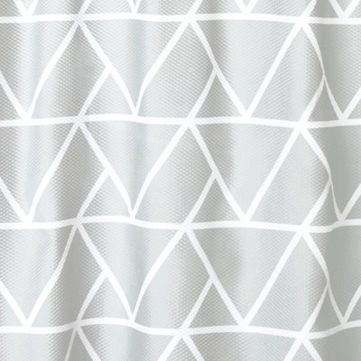 Gray and White Geometric Fabric Bathroom Shower Curtain with Liner