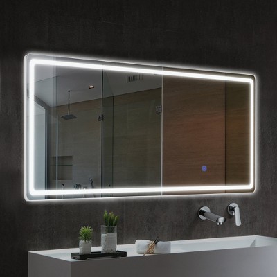 63"x16" LED Rectangle Floor Mirror with Stand, HD Full-length Mirror with Aluminum Alloy Frame and 3 Color Temperature, Silver
