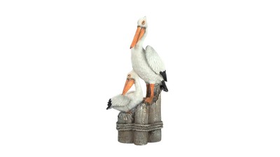 Coastal Pelican Pair on Faux Wood Pilings Statue