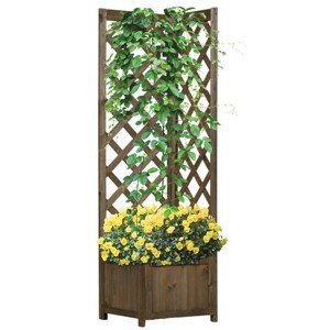 SEVOBAL Planters Wooden Raised Garden Bed with Trellis, Corner Planter Box for Vine Plants Flowers Climbing, Brown, 15.75"*15.75"*57" - 1 of 4