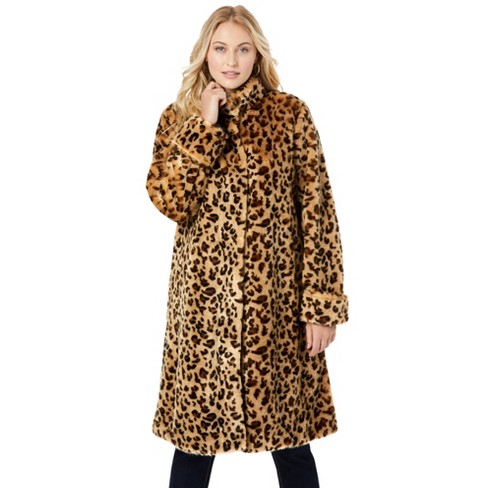 Jessica London Women's Plus Size Hooded Faux Fur Trim Coat Winter Wool  Hooded Swing Coat 