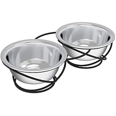 PETMAKER Gray Elevated Stainless Steel Nonslip Rubber Bottom Feeding Station for Pets, 5 Cup