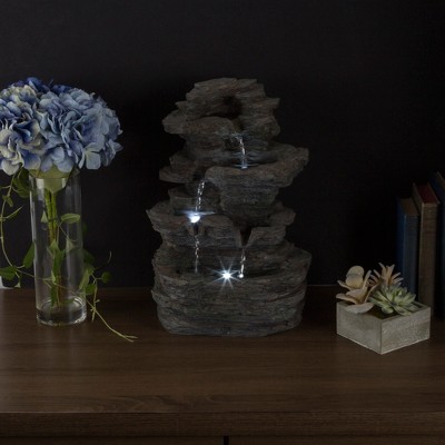 Nature-Inspired Polyresin Tabletop Water Fountain with LED Lights
