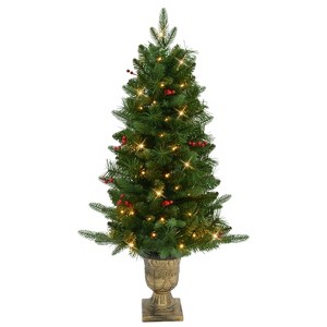 Puleo Set of 2 Artificial Battery-Operated Pre-Lit Potted Oklahoma Fir Trees - 1 of 4