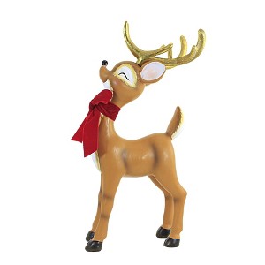 DECEMBER DIAMONDS 12.5 Inch Retro Deer With Scarf Velveteen Bow Figurines - 1 of 3