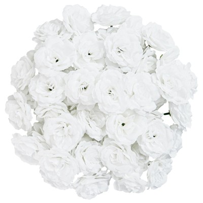 Juvale 50 Pack White Artificial Flower Fake Silk Rose Flower Heads for Wedding Decoration, Bridal Bouquet, Home Décor Crafts