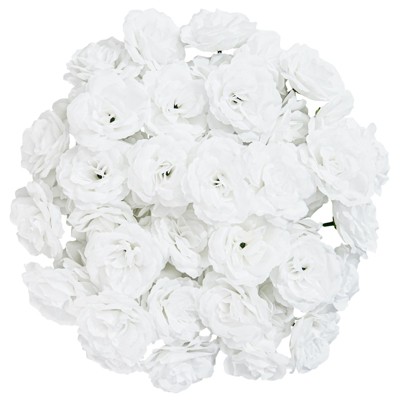 Juvale 50 Pack White Artificial Flower Fake Silk Rose Flower Heads for Wedding Decoration, Bridal Bouquet, Home Décor Crafts